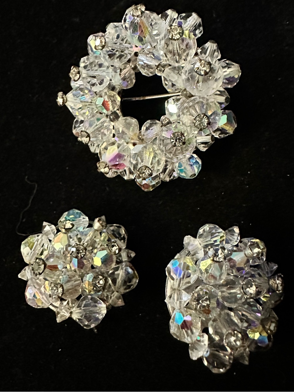 vintage 1950s–1960s aurora borealis crystal bead wreath brooch and clip-on #9
